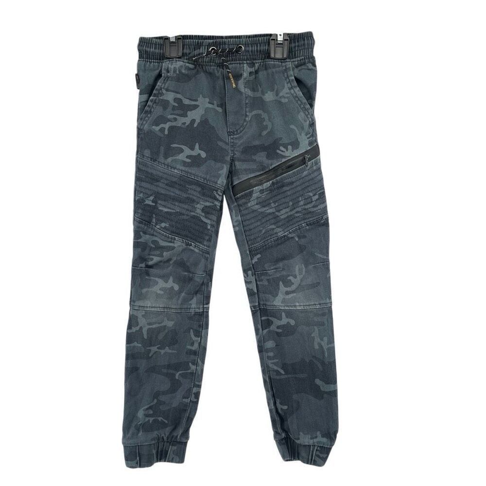 Ring of Fire Boys Blue Gray Camo Moto Jogger Pants Size 5 Drawstring Waist